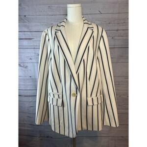 Talbots Aberdeen 18W Knit Blazer White Black Striped Ponte Textured Jacket